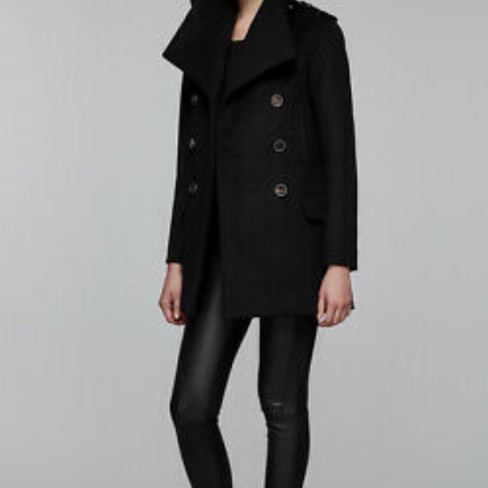 Mackage Wool Cashmere Navy Blue Pea Coat